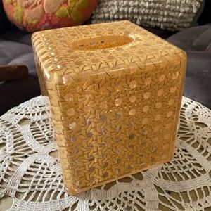 Vintage Resin and Wicker Cane Tissue Box Cover Boho Natural Decor